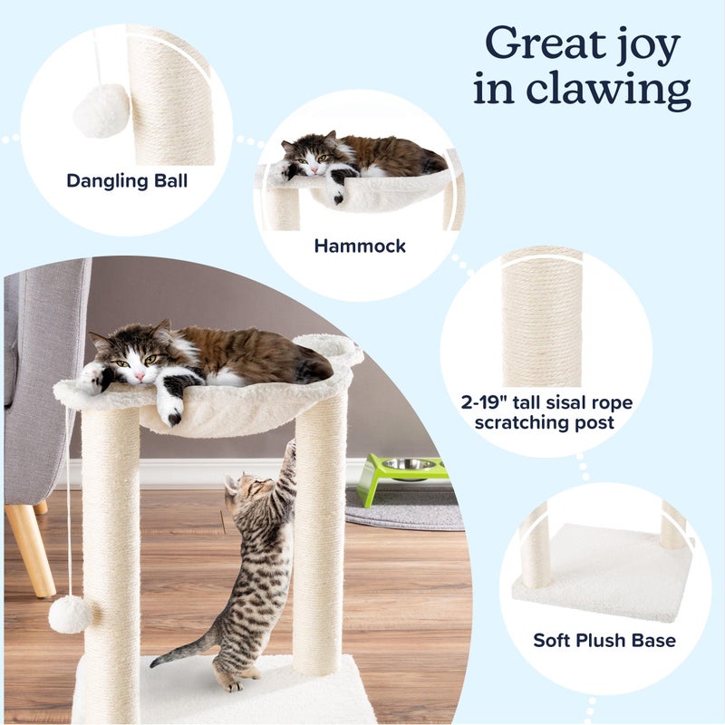 PETMAKER 19-Inch Cat Scratching Post with Hammock ? Sisal Fabric and Carpet Small Cat Tree, Hanging Ball Toy for Adult Cats and Kittens by PETMAKER (White) - Image 2